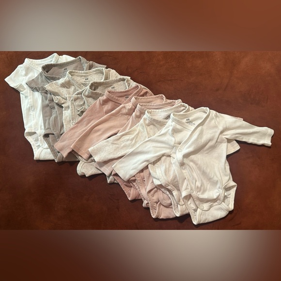 H&M Kids Cotton Wrap Over Bodysuits Gray, Pink, White & Beige - Picture 1 of 1